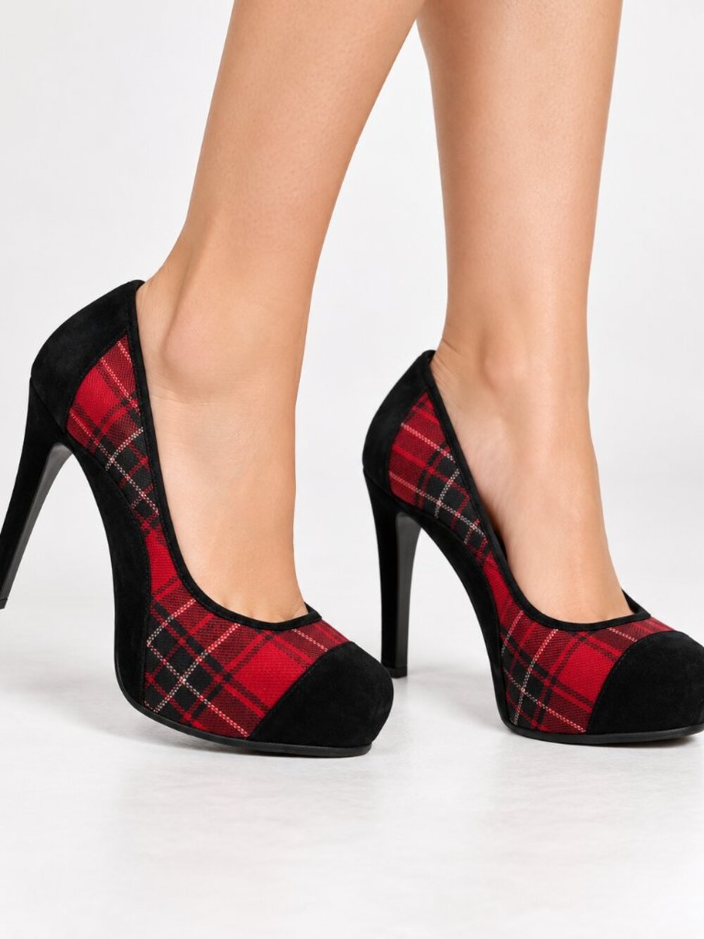 Gianni Bini Red Black Buffalo Plaid Platform Stiletto Heels Size 9